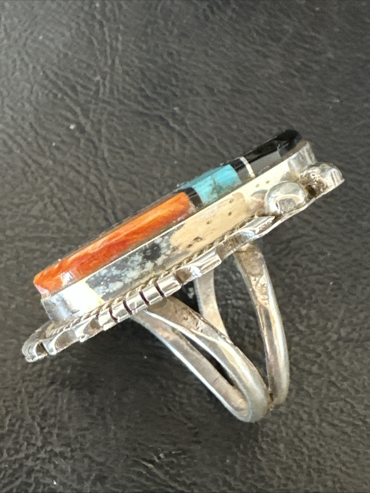 Onyx Turquoise Spiny Navajo Cosmic Inlay Sterling Silver Ring Size 9 19788