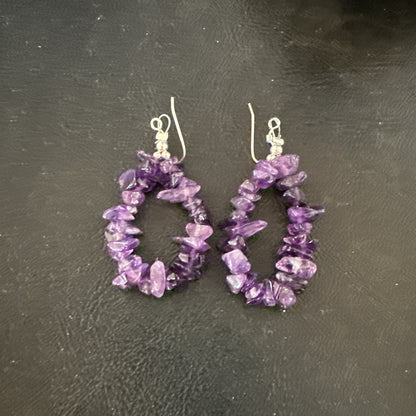 Purple Amethyst Nugget Bead Sterling Silver 1" Earrings 19019