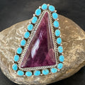 Statement Cluster Turquoise Purple Spiny Navajo Ring Sz 10 | Sterling Silver | Authentic Native American Handmade | 19103