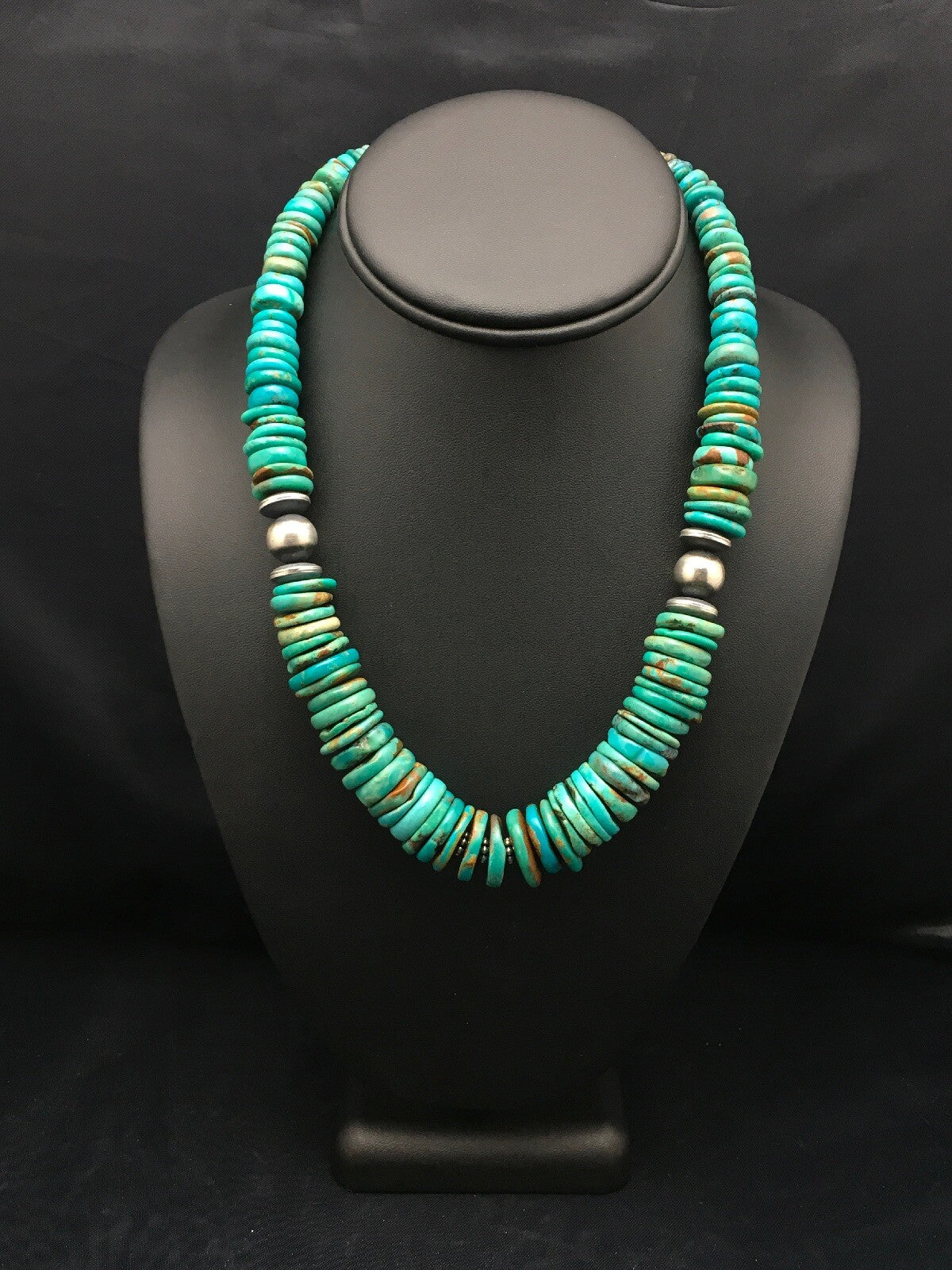 Navajo Graduated Turquoise Sterling Silver Necklace 18" 04045