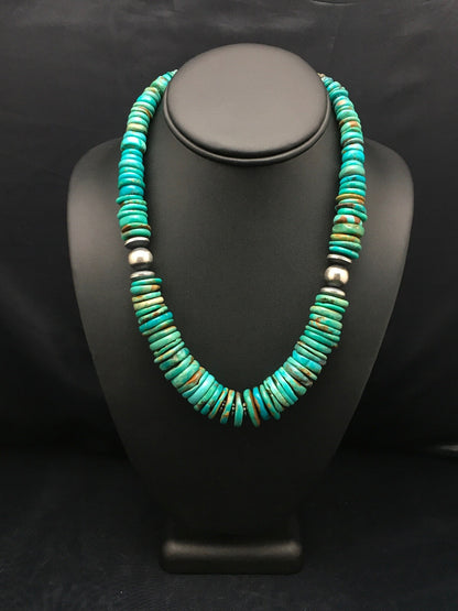 Navajo Graduated Turquoise Sterling Silver Necklace 18" 04045
