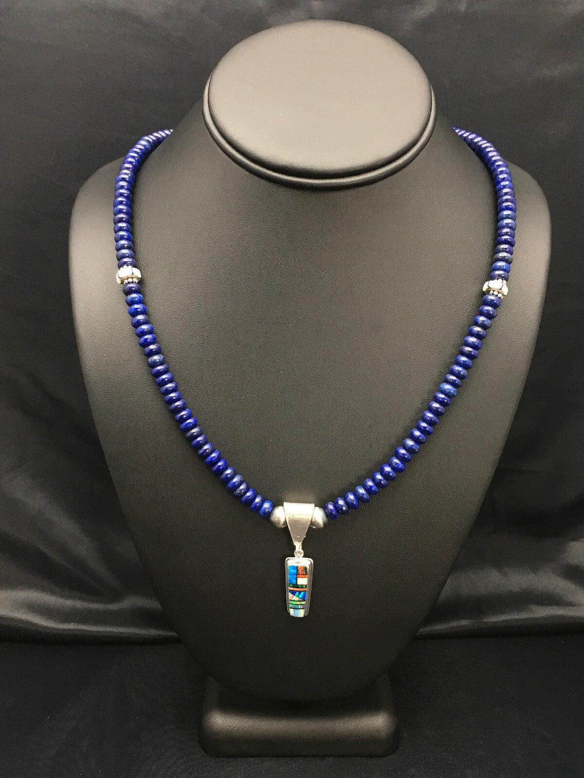 NAVAJO Sterling Silver Necklace Lapis Opal Pendant Set 22" 2907