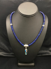 NAVAJO Necklace Lapis Opal Pendant Set 22" | Sterling Silver | Authentic Native American Handmade | 2907