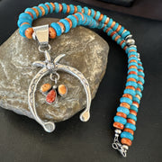 Men's Blue Turquoise Spiny Naja Pendant Navajo Necklace 23" | Sterling Silver | Authentic Native American Handmade | 17691