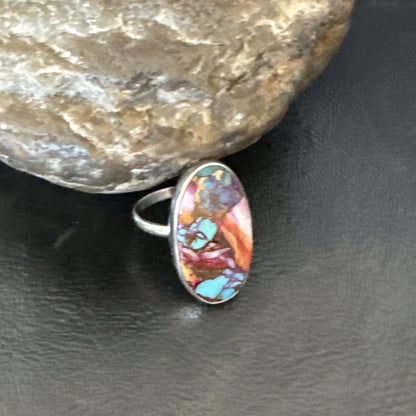 Blue Turquoise Spiny Oyster Southwestern Sterling Silver Ring Size 8 18428