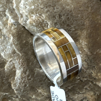 Infinity Mens Band Tigers Eye Navajo Sterling Silver Inlay Ring Size 10 19050