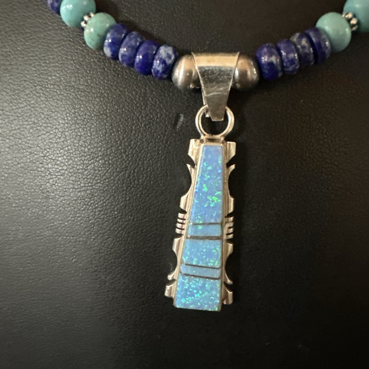 Mens Blue Turquoise Lapis Opal Pendant Navajo Sterling Silver Necklace 20" 17896
