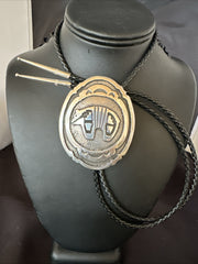 XL Men's Stamped Cutout Bear Navajo Bolo Tie BK | Sterling Silver | Authentic Native American Handmade | 19120