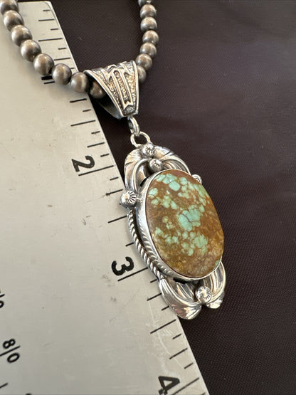 Mens Blue Turquoise#8 Pendant Navajo Sterling Silver Necklace 18080