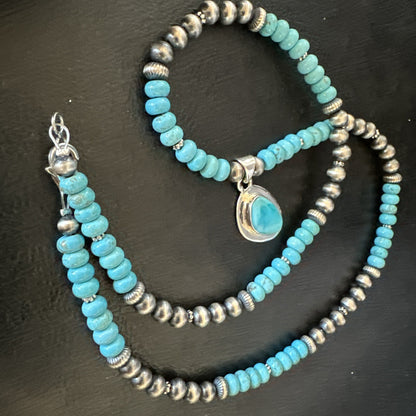 WoMens Blue Kingman Turquoise Pendant Navajo Sterling Silver Necklace 21" 18415