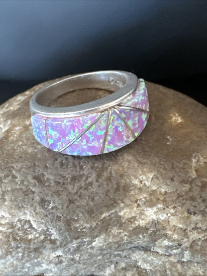 Pink Opal Navajo Sterling Silver Band Inlay Ring Size 7 18786