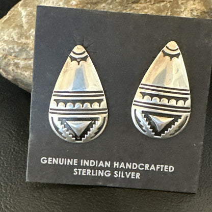 Old Pawn Navajo Stamped Sterling Silver Stamped Handmade Earrings 18174