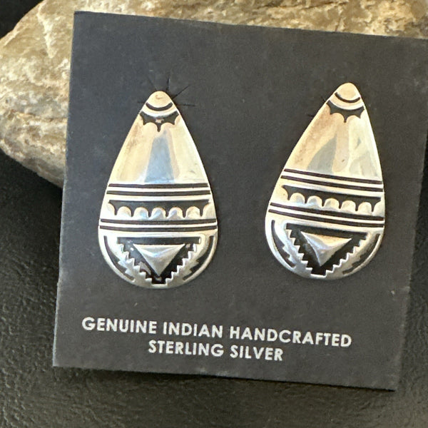 Old Pawn Navajo Stamped Stamped Handmade Earrings | Sterling Silver | Authentic Native American Handmade | 18174