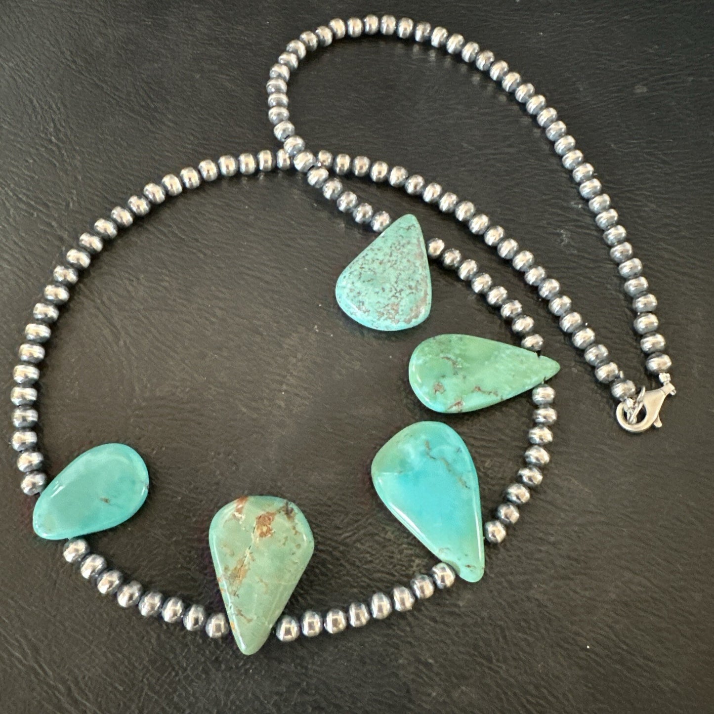 Blue Green Turquoise Teardrop Navajo Pearls Sterling Silver Necklace 20" 17746