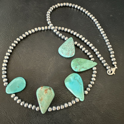 Blue Green Turquoise Teardrop Navajo Pearls Sterling Silver Necklace 20" 17746