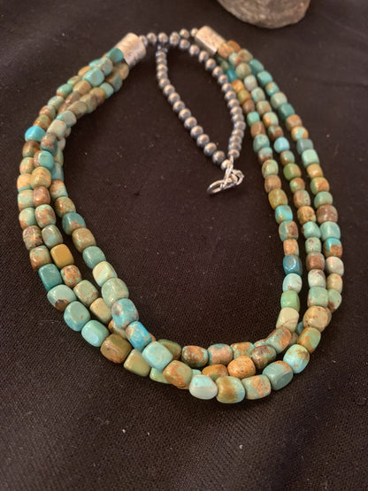 Green Turquoise Navajo Pearls Sterling Silver Native American Necklace 00611