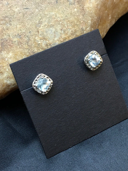 Native American Blue Topaz Studs Navajo Sterling Silver Earrings 08987