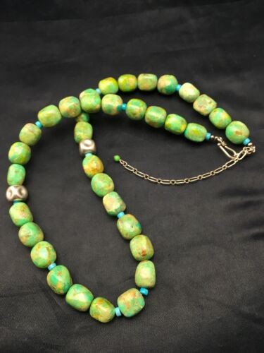 Navajo Turquoise & Magnesite Necklace Sterling Silver 19" Handmade 4497
