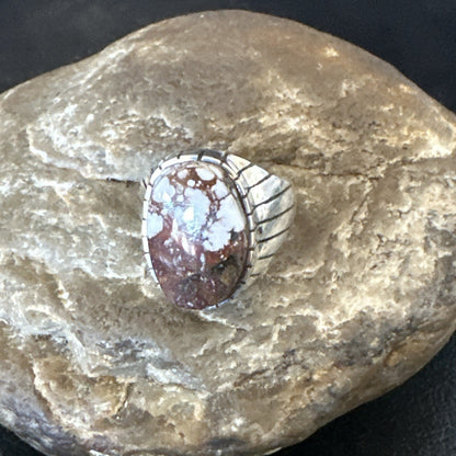 Mens Wild Horse Turquoise Southwestern Sterling Silver Ring Size 9 17792