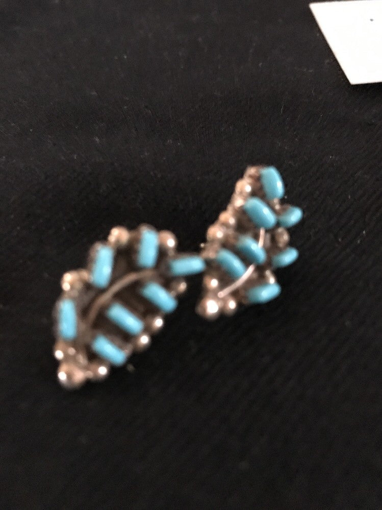 Turquoise Petite Point Zuni Sterling Silver Earrings 01607