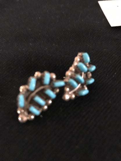 Turquoise Petite Point Zuni Sterling Silver Earrings 01607