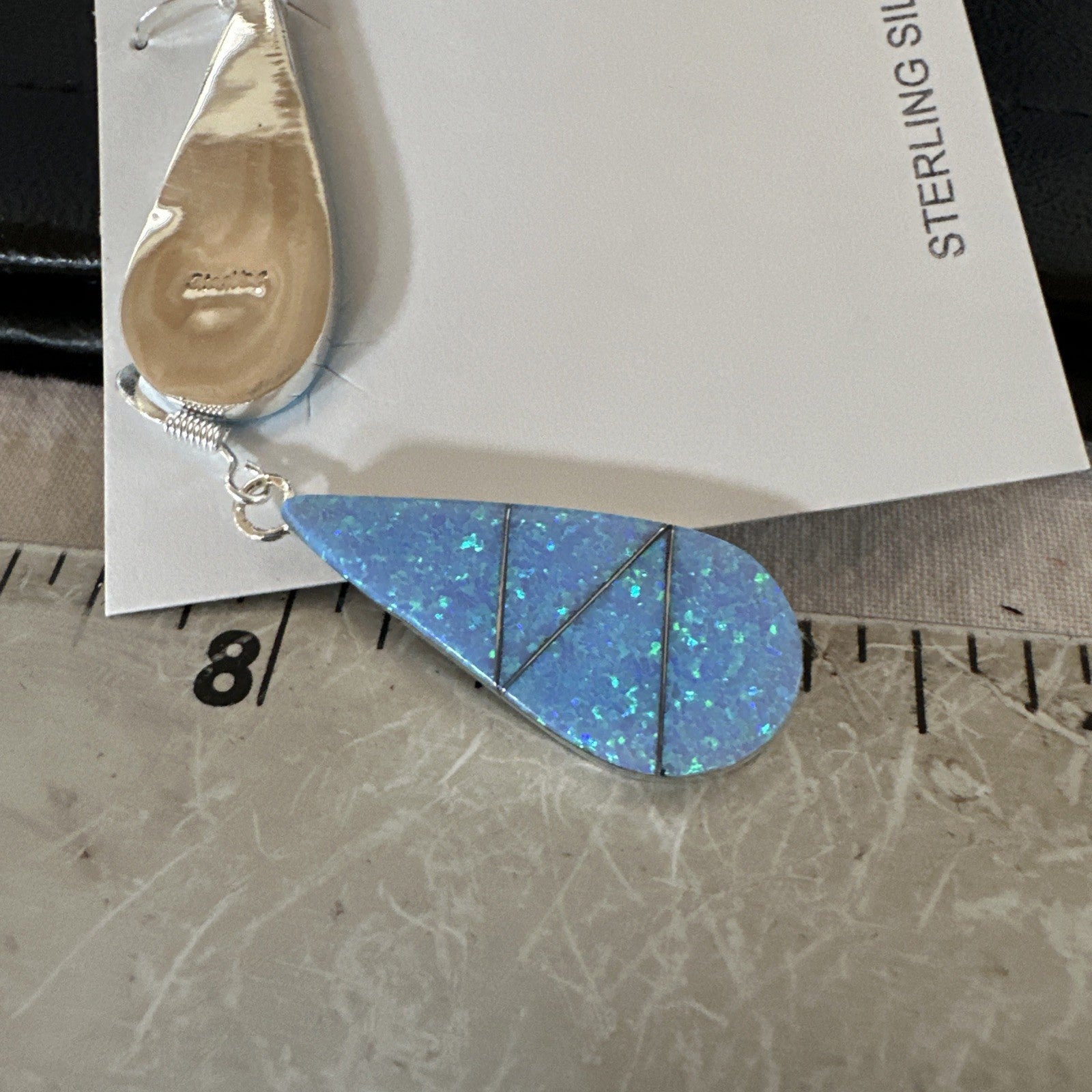 Blue Faux Opal Dangle Inlay Navajo Sterling Silver Earrings 19263