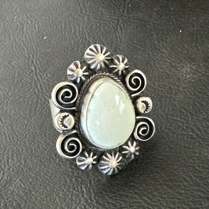 Women Blue Dry Creek Turquoise Navajo Sterling Silver Ring Sz 9 17773