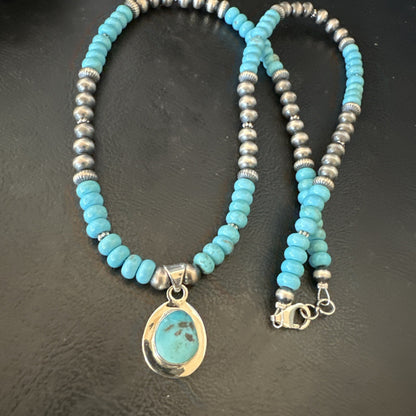 WoMens Blue Kingman Turquoise Pendant Navajo Sterling Silver Necklace 21" 18424
