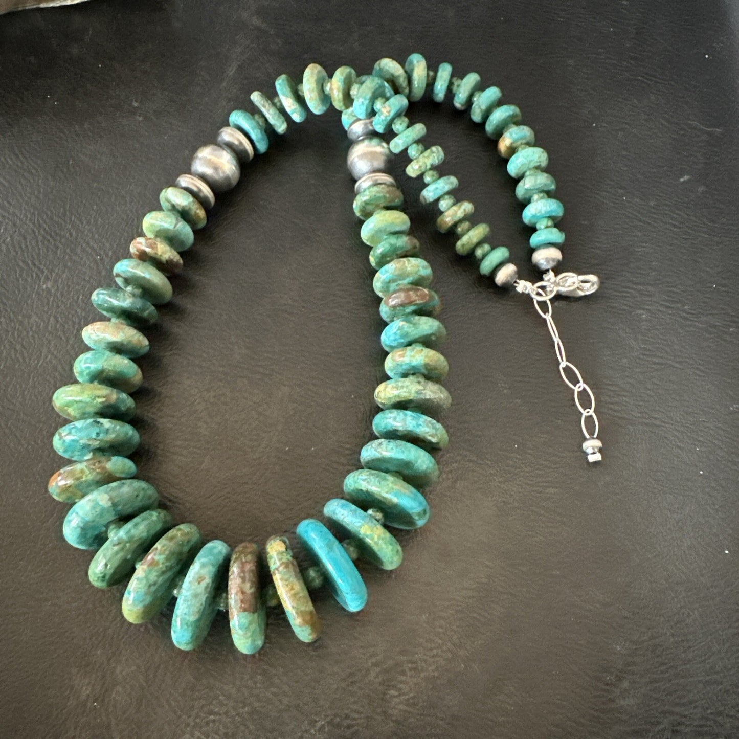 Navajo Graduated Turquoise Sterling Silver Necklace 19” 18421