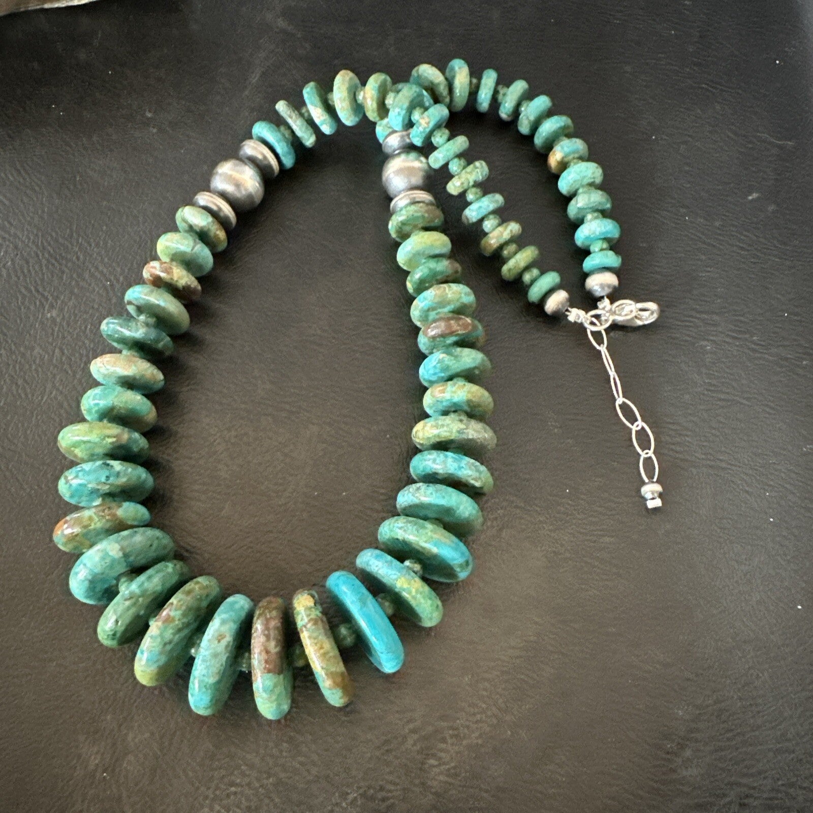 Navajo Graduated Turquoise Sterling Silver Necklace 19” 18421