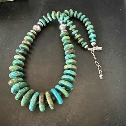 Navajo Graduated Turquoise Sterling Silver Necklace 19” 18421