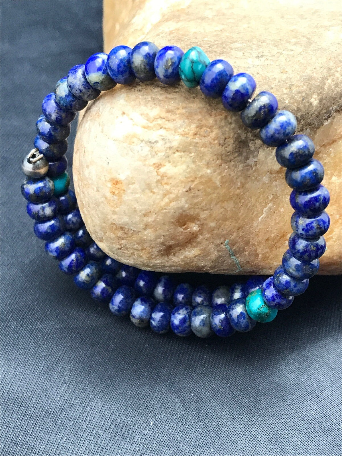 Lapis & Turquoise Bead Navajo Sterling Silver Bracelet 03260
