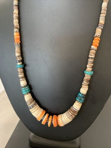 Navajo MultiColor Shell Necklace Sterling Silver Graduated 20" 927