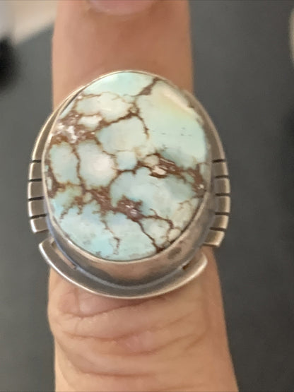 Blue Golden Hill Turquoise Navajo Sterling Silver Ring Size 6 14847