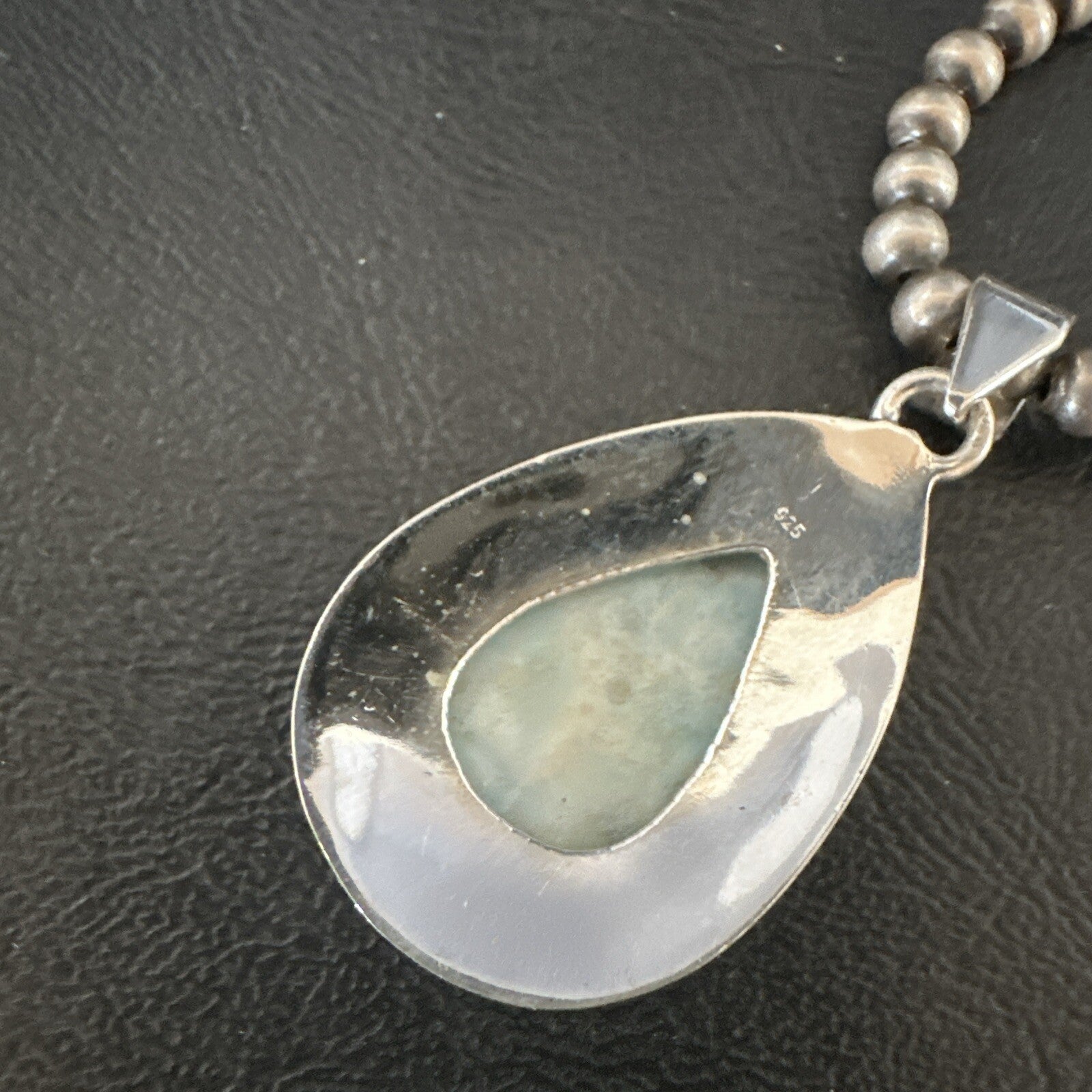 Womens Blue Larimar Pendant Navajo Sterling Silver Beads Necklace 17717