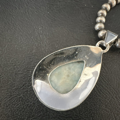 Womens Blue Larimar Pendant Navajo Sterling Silver Beads Necklace 17717