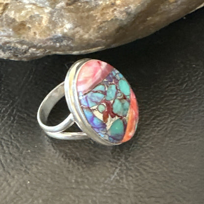 Blue Turquoise Spiny Oyster Southwestern Sterling Silver Ring Size 8 18484