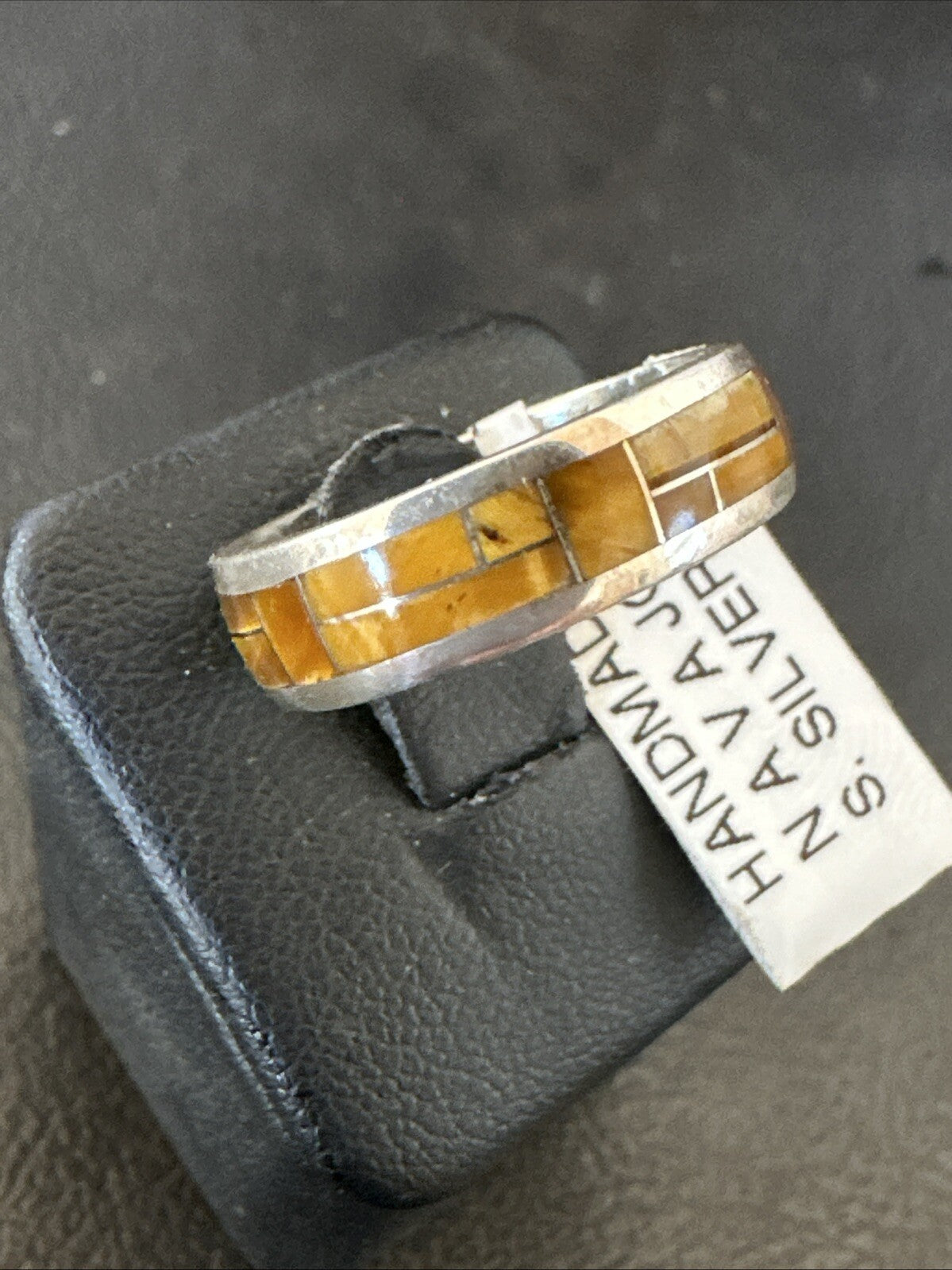 Women Coffee Tigers Eye Navajo Sterling Silver Inlay Ring Size 6.5 18703