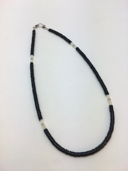 Southwestern White MOP Heishi Black Onyx Sterling Silver Mens Necklace 8901