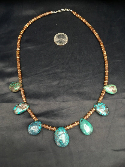 Spider Web Turquoise & Bone Bead Southwestern Sterling Silver Necklace 20" 02628