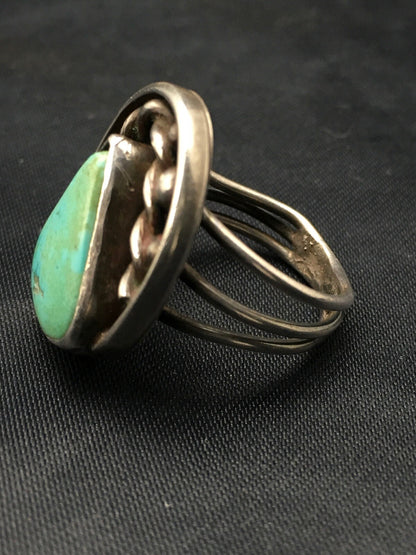 Native American Mens Blue Turquoise Navajo Sterling Silver Ring Sz 6.5 04056