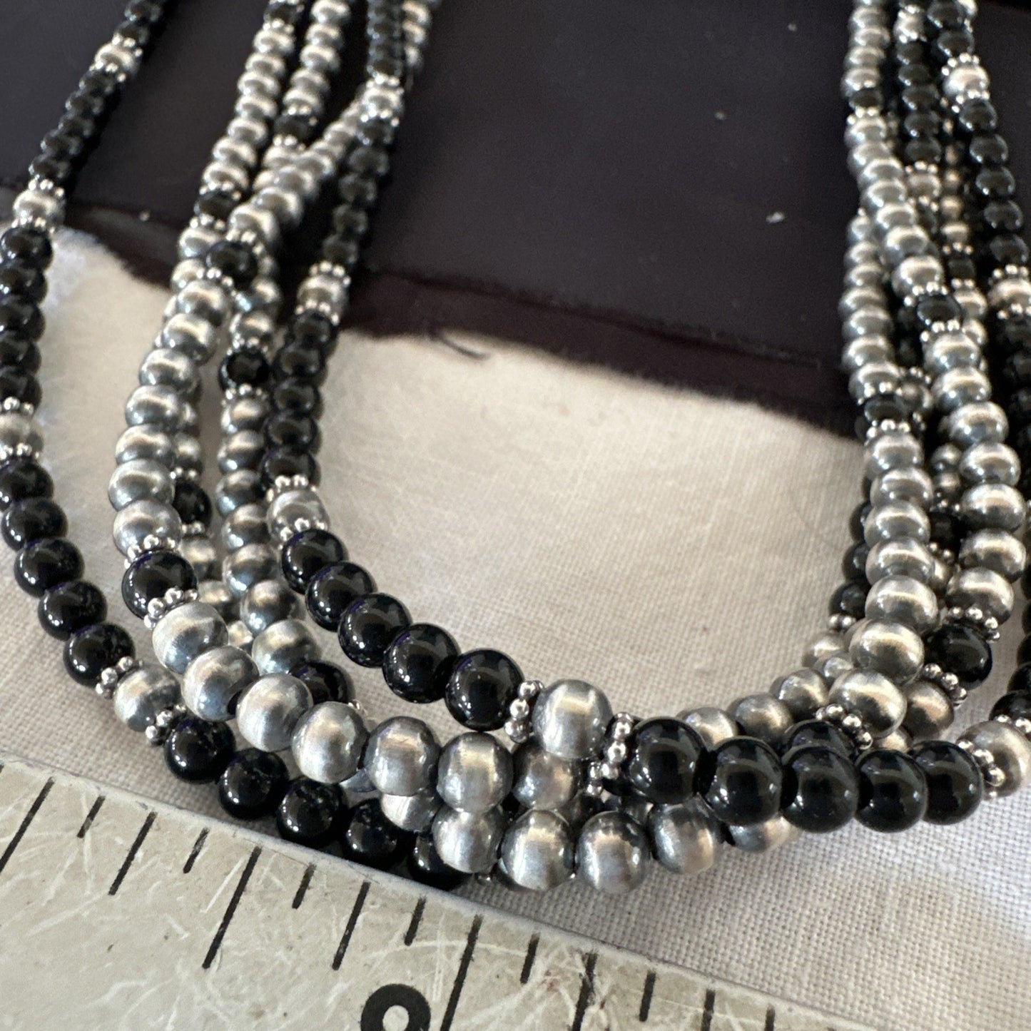 White Buffalo Black Onyx Sterling Silver Navajo Pearls Strand Necklace Set 19020