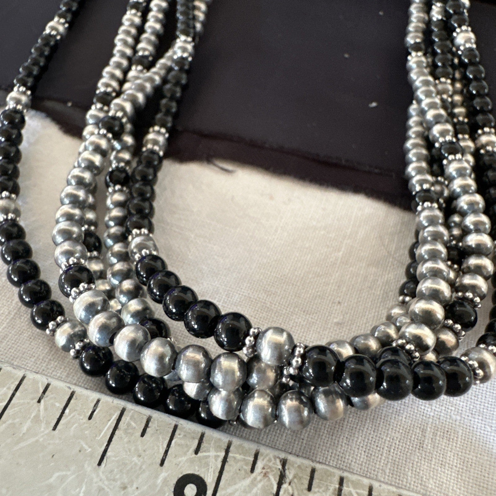 White Buffalo Black Onyx Sterling Silver Navajo Pearls Strand Necklace Set 19020