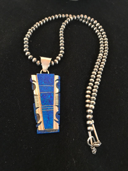 Blue Opal Pendant Navajo Pearls Beads Sterling Silver Necklace 08281