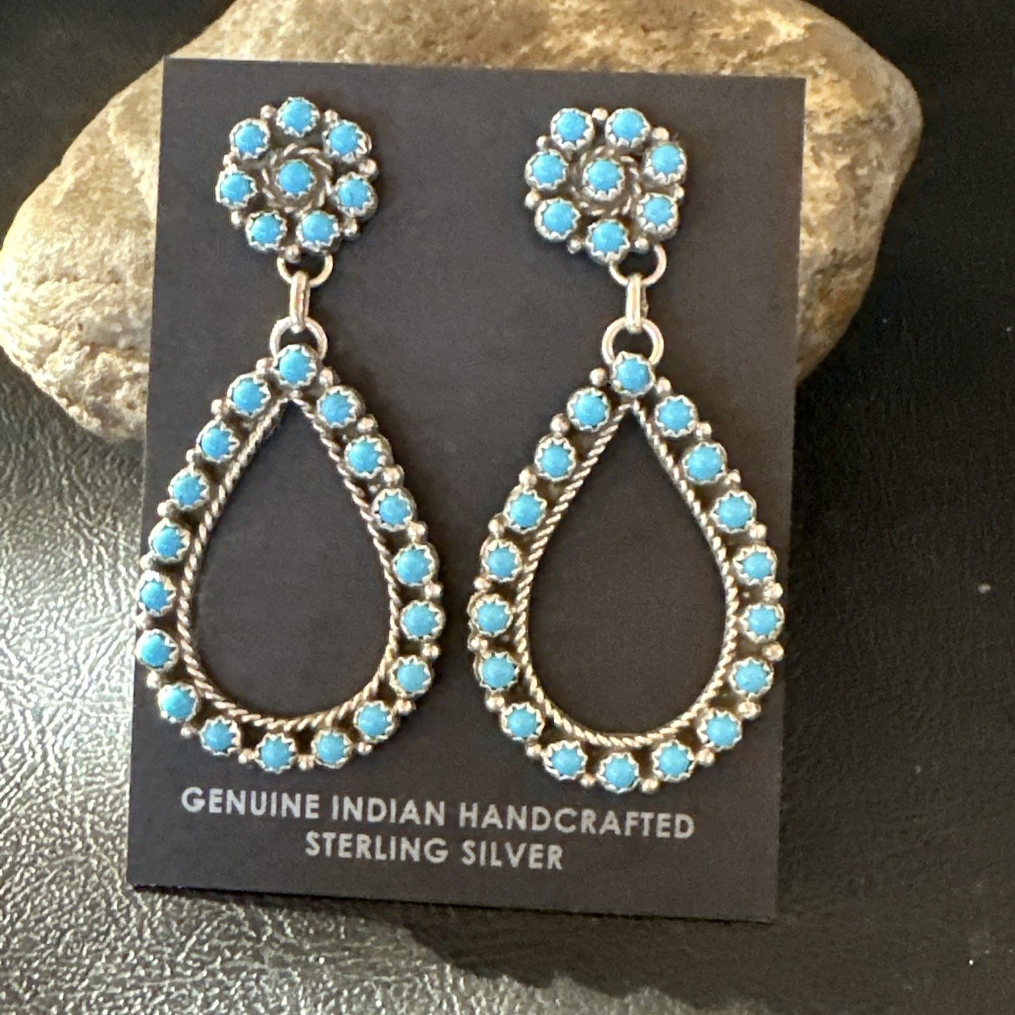 Zuni Petite Point Turquoise Cluster Earrings Sterling Silver Handmade 19772