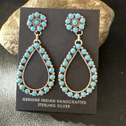 Zuni Petite Point Turquoise Cluster Earrings Sterling Silver Handmade 19772