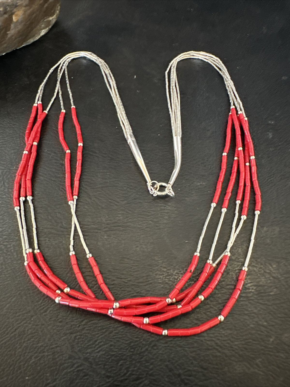 Red Coral Heishi Liquid Sterling Silver 5S Necklace 20" 17739