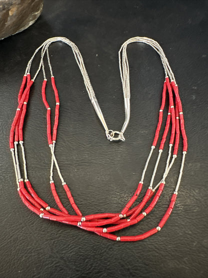 Red Coral Heishi Liquid Sterling Silver 5S Necklace 20" 17739