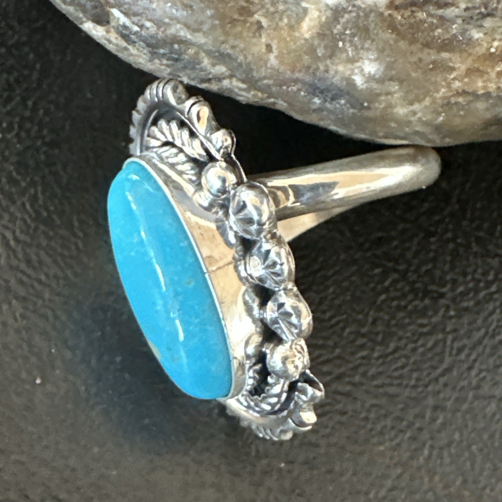 Yazzie Handmade Navajo Sterling Silver  Blue Kingman Turquoise Ring Sz 8.5 19627