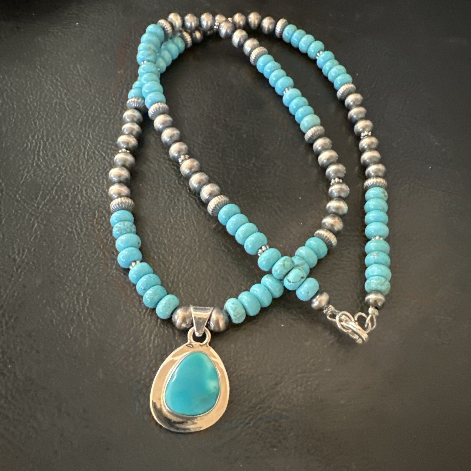WoMens Blue Kingman Turquoise Pendant Navajo Sterling Silver Necklace 21" 18422